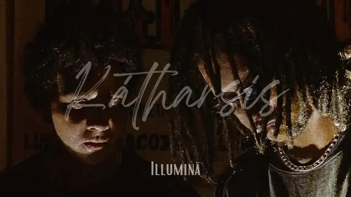Capa do vídeo Kátharsis: Sanot e D'crist na penumbra, com o título escrito à mão